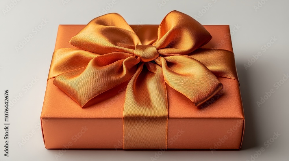 Orange gift box with golden ribbon on white background, perfect for holiday and celebration themes Orange gift box with golden ribbon on white background, perfect for holiday and celebration themes