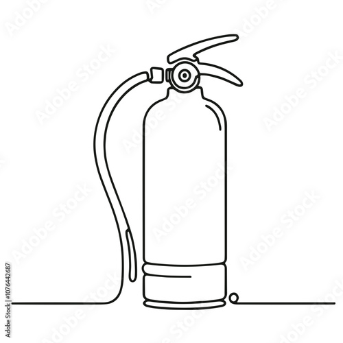 Fire extinguisher, vector, simple continuous black line drawing, minimalistic, single unbroken line, transparent background
