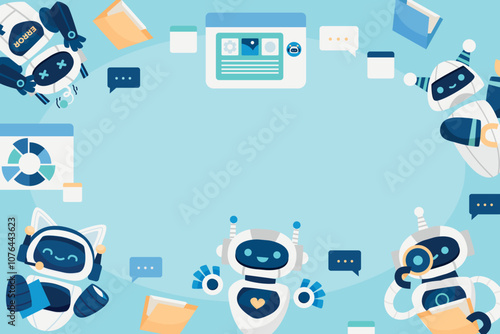 Cute Robot Illustration with Speech Bubbles