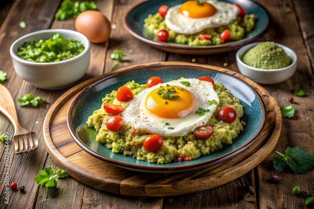 Deliciously Served Fried Eggs on Quinoa with Fresh Guacamole for a Healthy Breakfast or Brunch Platter, Perfectly Styled with Colorful Ingredients and Textures Deliciously Served Fried Eggs on Quinoa with Fresh Guacamole for a Healthy Breakfast or Brunch Platter, Perfectly Styled with Colorful Ingredients and Textures