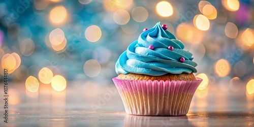 Delightful Cupcake with Blue and Pink Frosting, Perfect for Celebrations and Dessert Displays, Capturing the Joy of Sweet Treats in a Colorful and Inviting Setting