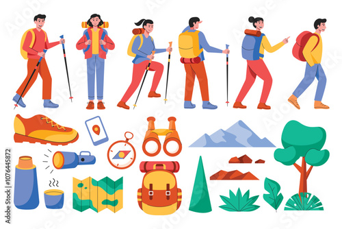 Colorful Hiking Adventure Illustration