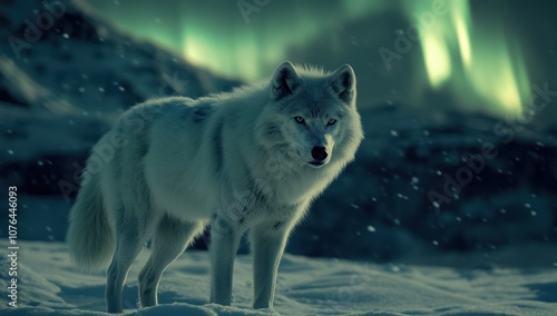 Arctic Wolf Under the Northern Lights