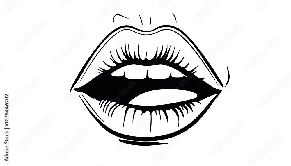 Stylized illustration of open mouth with detailed lips and teeth, expressing emotion. Perfect for art and design projects Stylized illustration of open mouth with detailed lips and teeth, expressing emotion. Perfect for art and design projects