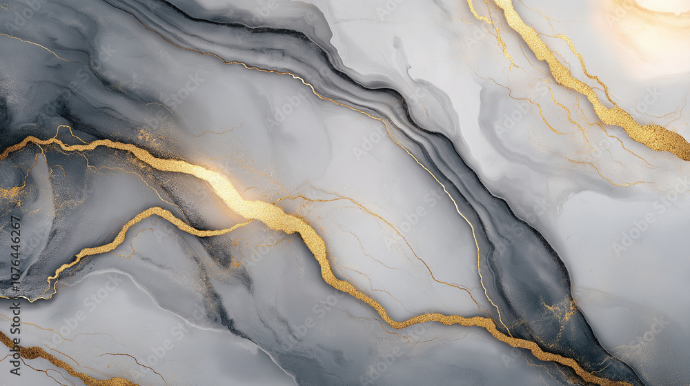Naklejka premium Abstract marble texture in shades of white and gray with subtle gold veins running through, evoking a sense of luxury