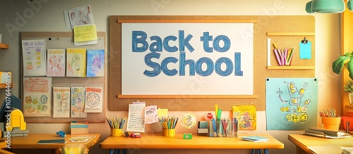 Classroom with a bulletin board displaying 