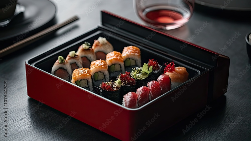 Elegant Sushi Presentation in a Stylish Container Elegant Sushi Presentation in a Stylish Container