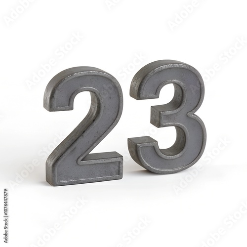 Gray Cast Iron Number 23 - Stylish Industrial Metal Numerals for Modern Decor isolated on white background 