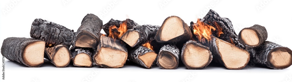 Burning Logs of Firewood on a White Background Burning Logs of Firewood on a White Background