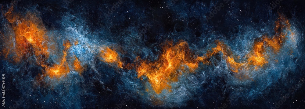 Abstract Cosmic Landscape with Swirling Orange and Blue Nebulae Abstract Cosmic Landscape with Swirling Orange and Blue Nebulae