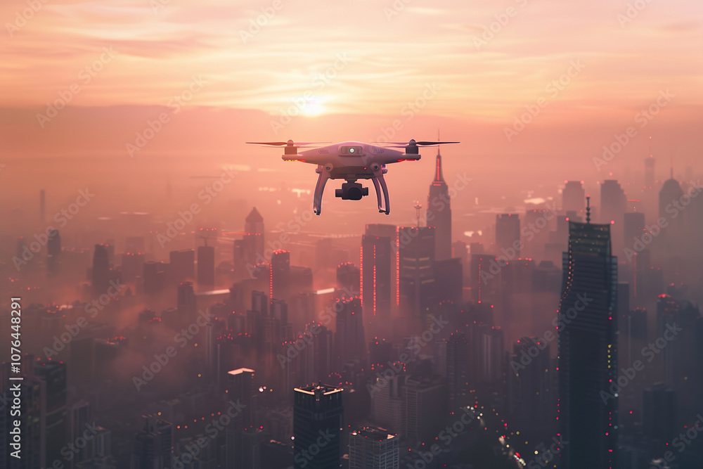Drone flying in the sky over nature during observation Drone flying in the sky over nature during observation