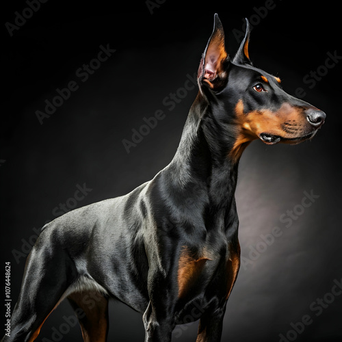 The Doberman Pinscher is a sleek, intelligent, and loyal guard dog known for its strength.