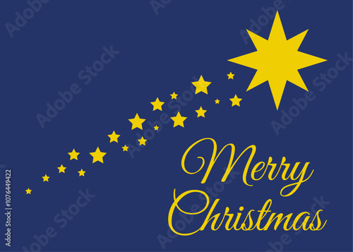 Banner con mensaje Merry Christmas con silueta de estrella navideña de Belén con estrellas para tarjetas y felicitaciones