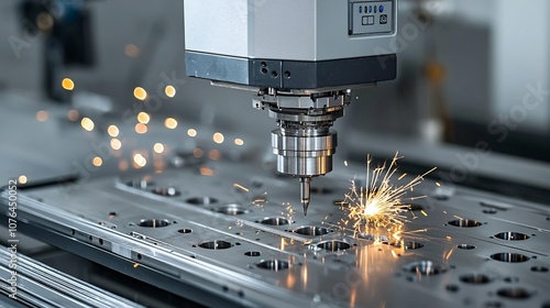 Robotic milling machine precisely processing metal parts surrounded by bright sparks and symbolizing the efficiency and technological advancement of modern industrial manufacturing photo