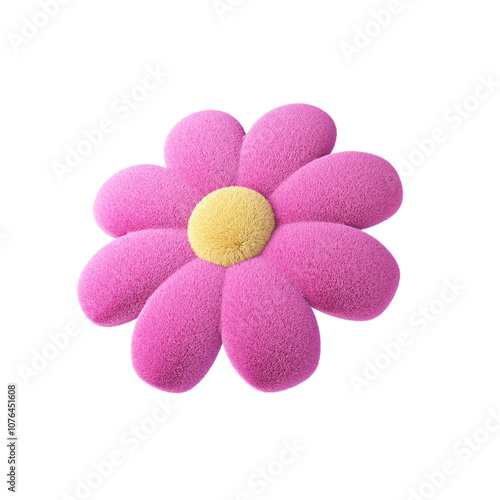 Flower made of pink and yellow, fur isolated on white background. 3d rendering.