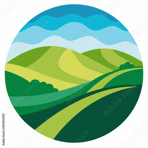 Rolling hills silhouette vector illustration on white background