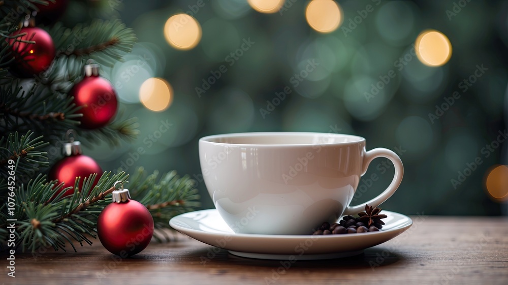 Fototapeta premium white_ceramic_cup_with_black_coffee chrismas decoration