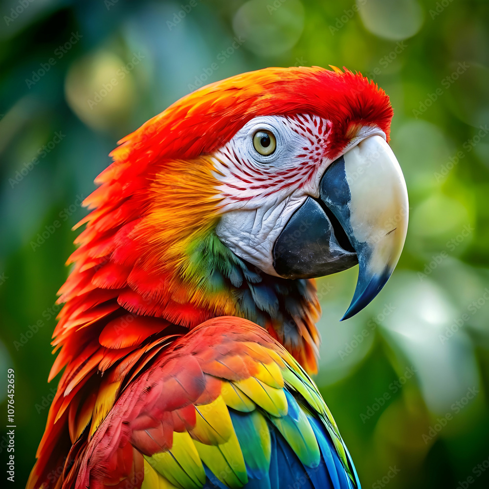 Obraz premium closeup shot of a cute macaw parrot with mesmerize