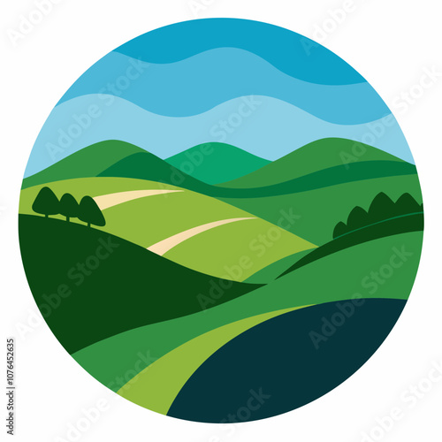 Rolling hills silhouette vector illustration on white background