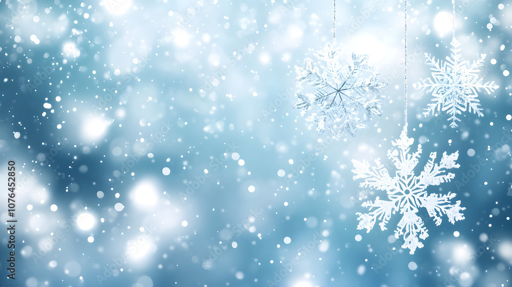 Winter card with white frosty snowflake on blue bokeh background. Magical macro snow backdrop. Holiday celebration greeting card for Christmas New Year. Xmas banner. Winter season concept Winter card with white frosty snowflake on blue bokeh background. Magical macro snow backdrop. Holiday celebration greeting card for Christmas New Year. Xmas banner. Winter season concept