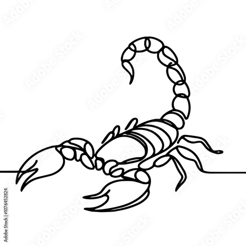 Scorpion, vector, simple continuous black line drawing, minimalistic, single unbroken line, transparent background, isolated
