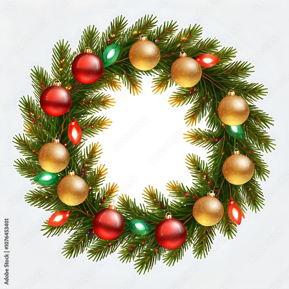 Christmas wreath with colorful red and green Christmas lights. Christmas tree Festive winter season frame, spruce solid color background image Christmas wreath with colorful red and green Christmas lights. Christmas tree Festive winter season frame, spruce solid color background image