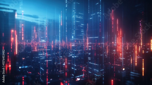 Wallpaper Mural Futuristic Cityscape with Glowing Lines Torontodigital.ca