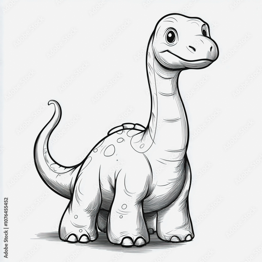 Hand-drawn Cute Dinosaur Illustration with Large Neck, Friendly Expression and Playful Stance, Suitable for Children's Books, Art Projects, and Educational Material Hand-drawn Cute Dinosaur Illustration with Large Neck, Friendly Expression and Playful Stance, Suitable for Children's Books, Art Projects, and Educational Material