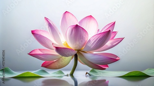 Elegant Lotus Flower on Pristine White Background, Capturing the Essence of Serenity and Natural Beauty in a Minimalist Design for Tranquil Home Decor or Mindfulness Theme