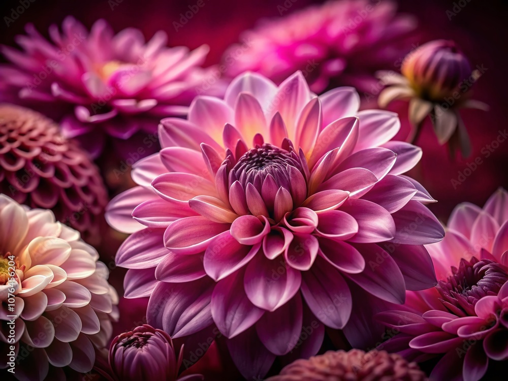 Obraz premium Elegant Macro Photography of Delicate Petals Against a Rich Burgundy Background, Capturing Nature's Intricacies and Textures in Stunning Detail for Visual Serenity and Inspiration