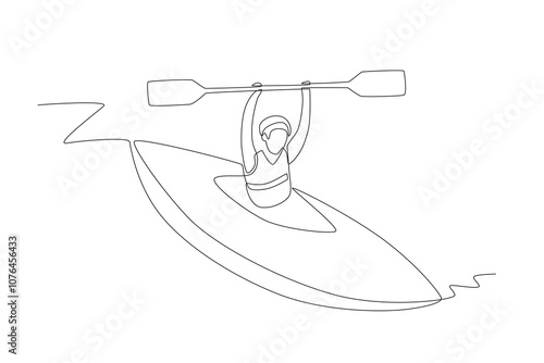 Man enjoying white water rafting. River rafting concept one-line drawing