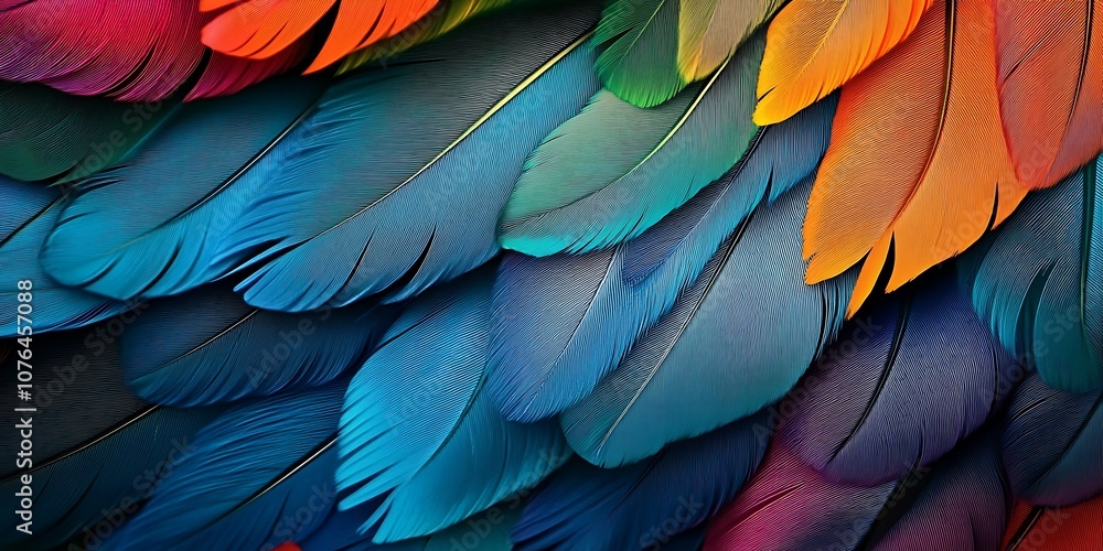 Fototapeta premium A colorful bird's feathers with a blue, red, and yellow pattern