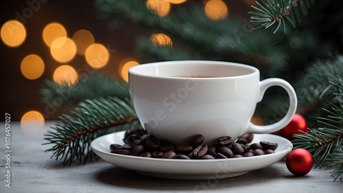 Wallpaper Mural white ceramic cup with black coffee chrismas decoration Torontodigital.ca