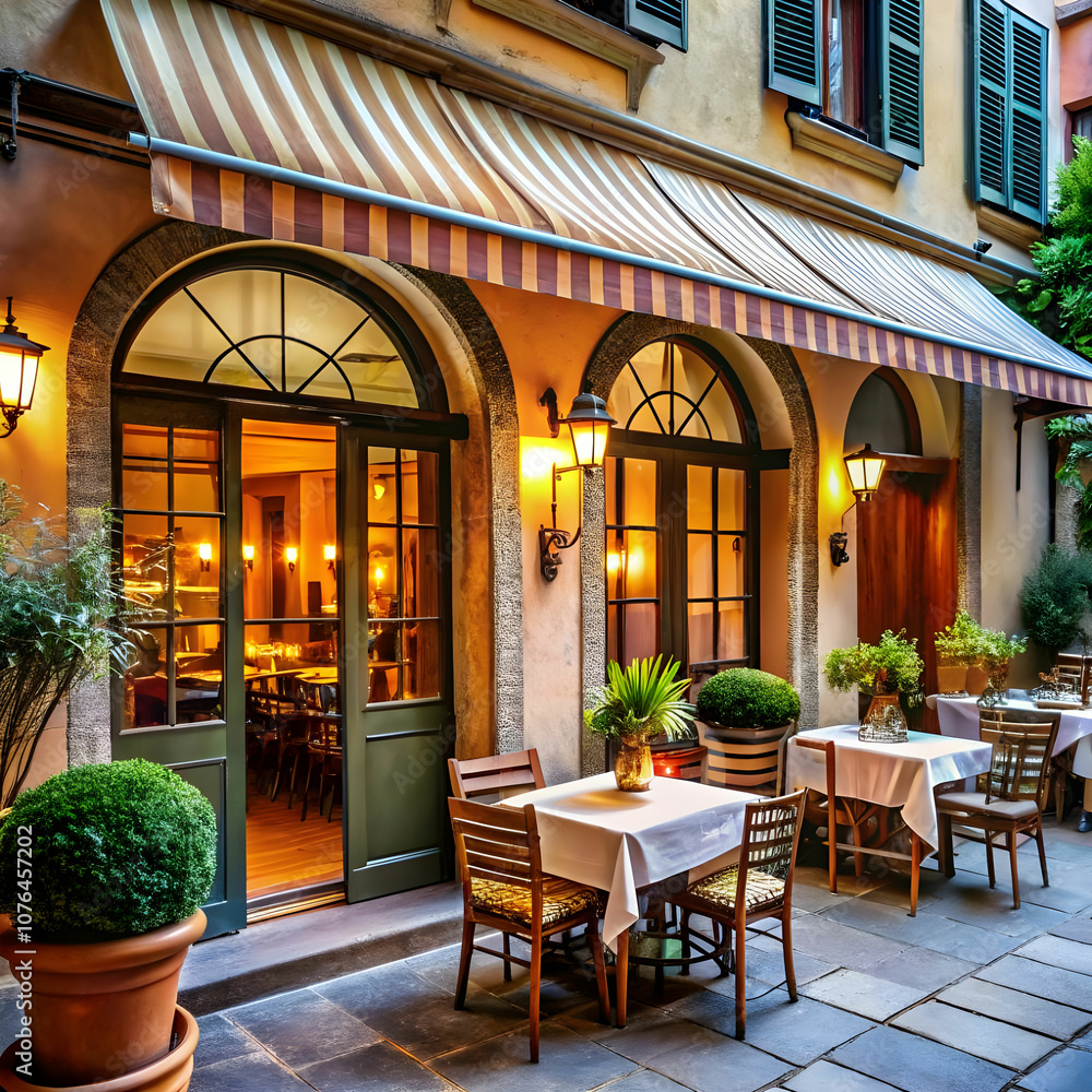 Fototapeta premium exterior restaurant large window Italy style