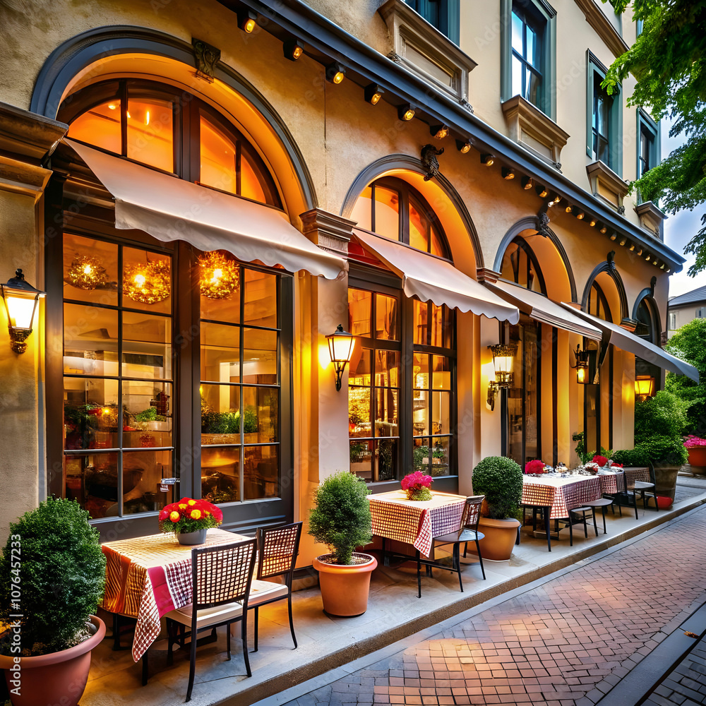 Naklejka premium exterior restaurant large window Italy style