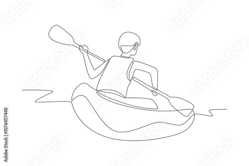 Man enjoying white water rafting. River rafting concept one-line drawing