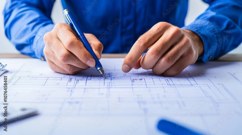 Close-up of engineer s hands on a virtual blueprint interface, industrial theme, engineering, virtual design Close-up of engineer s hands on a virtual blueprint interface, industrial theme, engineering, virtual design