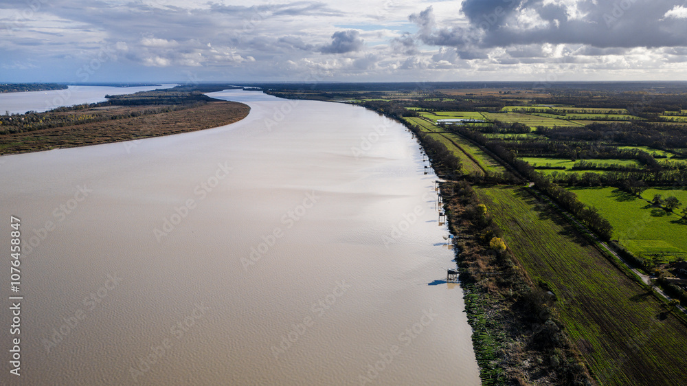 Médoc, Gironde, Landscape. Wineries and fishing cabins Médoc, Gironde, Landscape. Wineries and fishing cabins