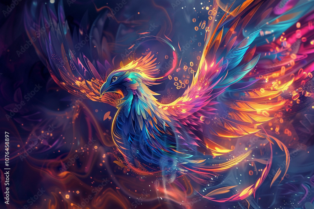 Obraz premium Fantastically beautiful mythological bird phoenix from bright fire