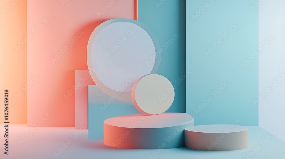 Abstract Geometric Shapes with Pastel Colors and Empty Platforms Abstract Geometric Shapes with Pastel Colors and Empty Platforms