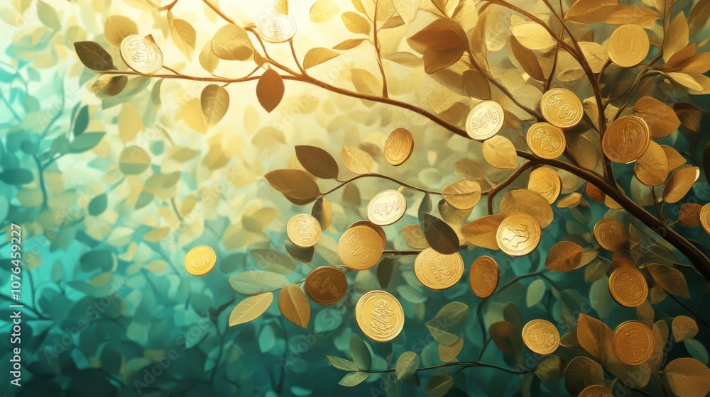 The concept of savings account growth in soft mint and rich gold colors The concept of savings account growth in soft mint and rich gold colors