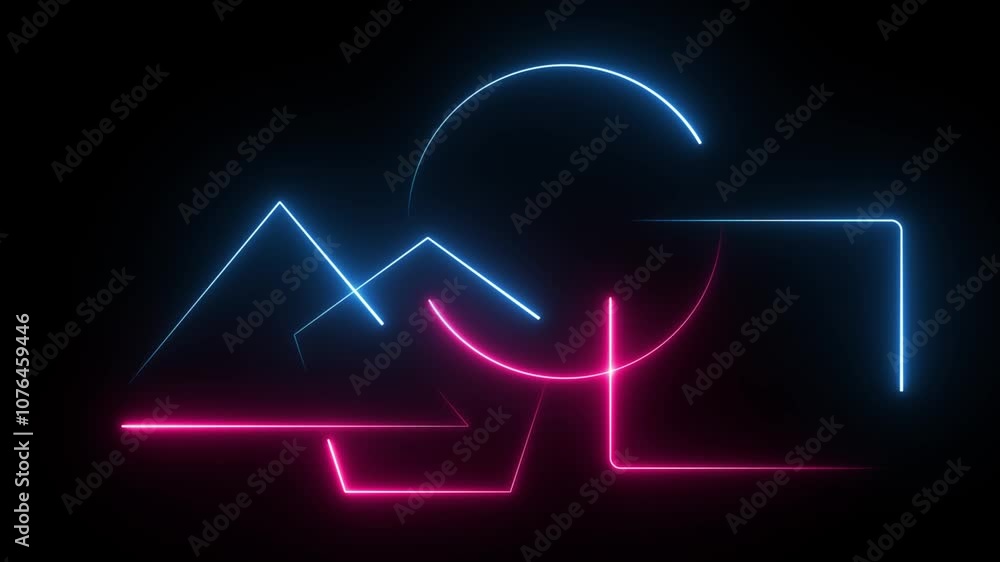 Animation of circle square shape frame neon glowing. background animation abstract blue and pink 4k render. Geometric icon. Animation of circle square shape frame neon glowing. background animation abstract blue and pink 4k render. Geometric icon.