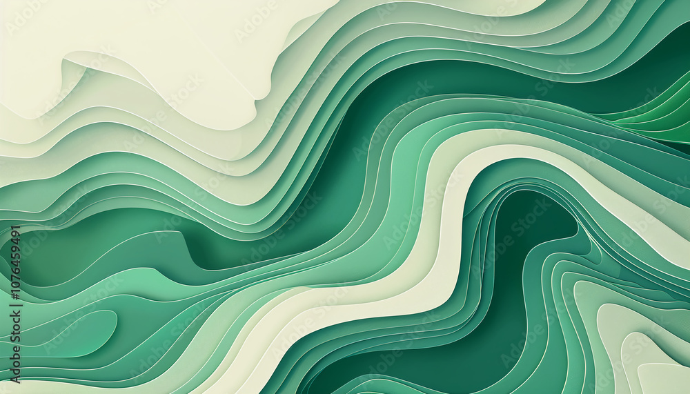 Abstract Green Layered Paper Art With Flowing Waves Abstract Green Layered Paper Art With Flowing Waves