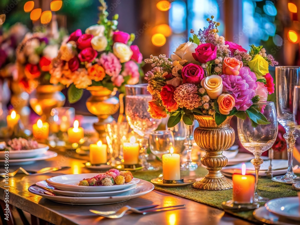 Elegant Wedding Table Setting in a Restaurant Featuring Luxurious Decor, Fine Tableware, and Delicate Floral Arrangements for a Memorable Celebration Elegant Wedding Table Setting in a Restaurant Featuring Luxurious Decor, Fine Tableware, and Delicate Floral Arrangements for a Memorable Celebration