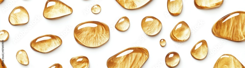 Golden Liquid Droplets on White Background Golden Liquid Droplets on White Background