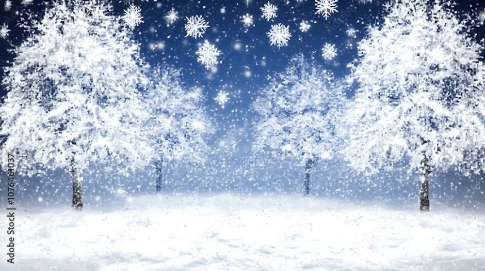 Snowy Winter Forest with Falling Snowflakes Snowy Winter Forest with Falling Snowflakes