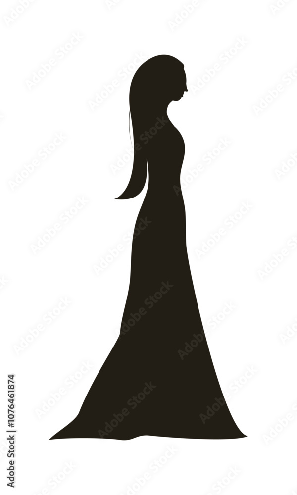 Silhouette of a girl with long hair and a long evening dress. Silhouette of a girl with long hair and a long evening dress.