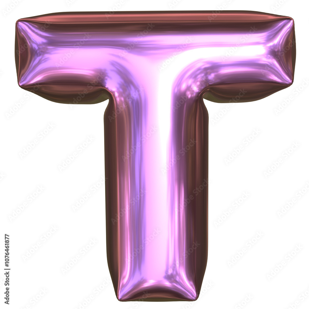 3D Metallic Letter T in Purple Glossy Finish 3D Metallic Letter T in Purple Glossy Finish