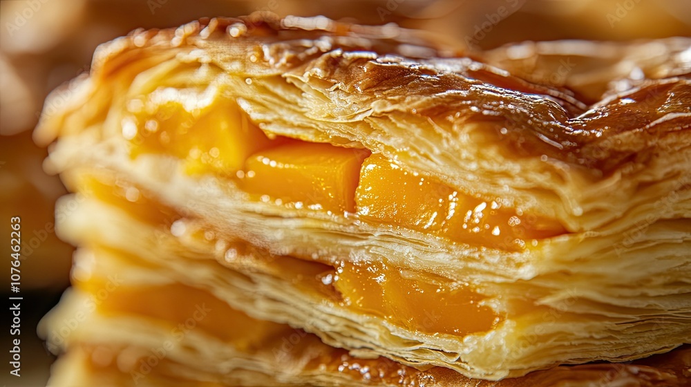 Delicious Mango Pastry Layers Close Up Delicious Mango Pastry Layers Close Up