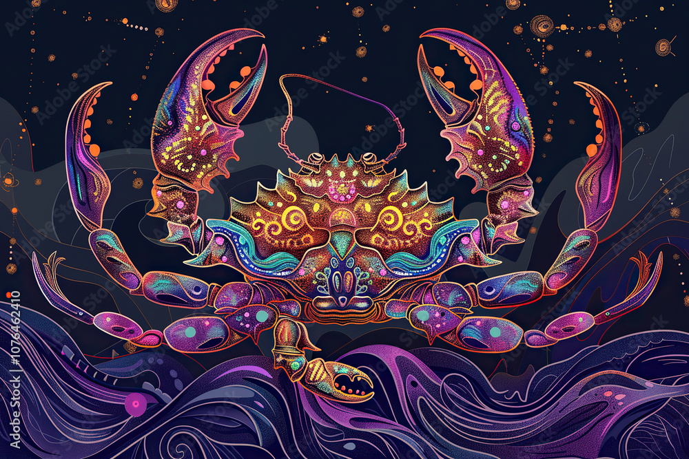 Astrological composition with concept of Cancer zodiac sign symbol Astrological composition with concept of Cancer zodiac sign symbol